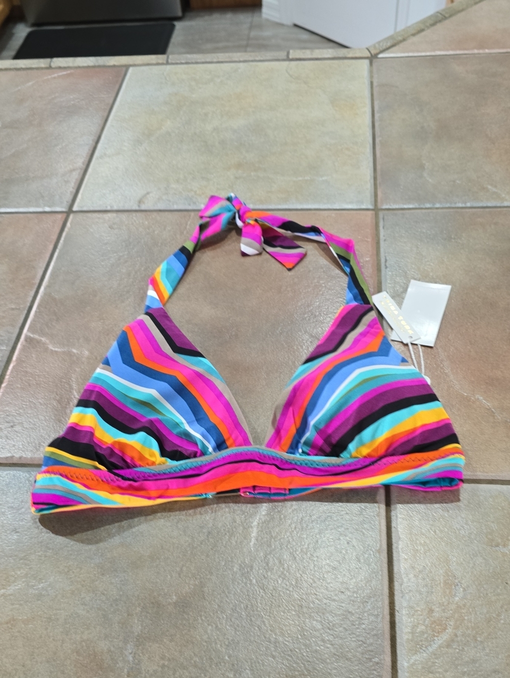 Trina Turk Striped Halter Bikini Top in Multicolor Sz 8 Nwt